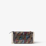 FENDI Baguette Pouch Multicolor glazed FF fabric pouch with chain - Image 3